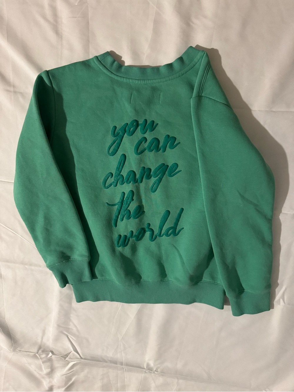 Mint Green Sweatshirt with Embroidered 'You Can Change The World'